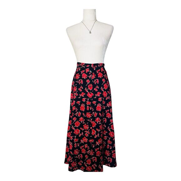 Vintage Rena Rowan Skirt SZ 8 Red Floral Maxi Fall Cottage Peasant Boho 90s Y2k - Picture 1 of 10